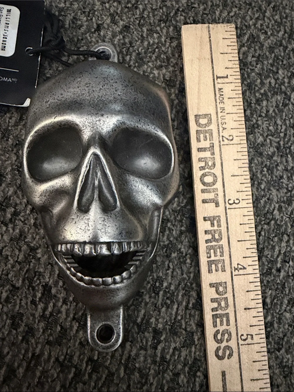 Williams and Sonoma Skull Bottle Opener - Silver Metal new with screws
